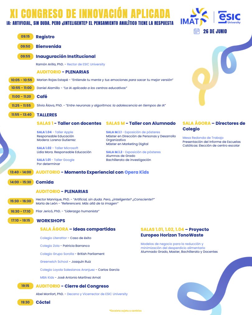 GoldenmacEDU (@goldenmacedu) on Twitter photo 🌐 ¿Cómo educamos en tiempos de IA?
💡 ¿Qué habilidades necesitaremos mañana?
👉 Todas estas preguntas (y muchas más) tienen su lugar en IMAT.
¿Nos vemos allí?
🔗 imat.esic.edu
#IA #InteligenciaArtificial #IMAT2025 🌐 ¿Cómo educamos en tiempos de IA?
💡 ¿Qué habilidades necesitaremos mañana?
👉 Todas estas preguntas (y muchas más) tienen su lugar en IMAT.
¿Nos vemos allí?
🔗 imat.esic.edu
#IA #InteligenciaArtificial #IMAT2025