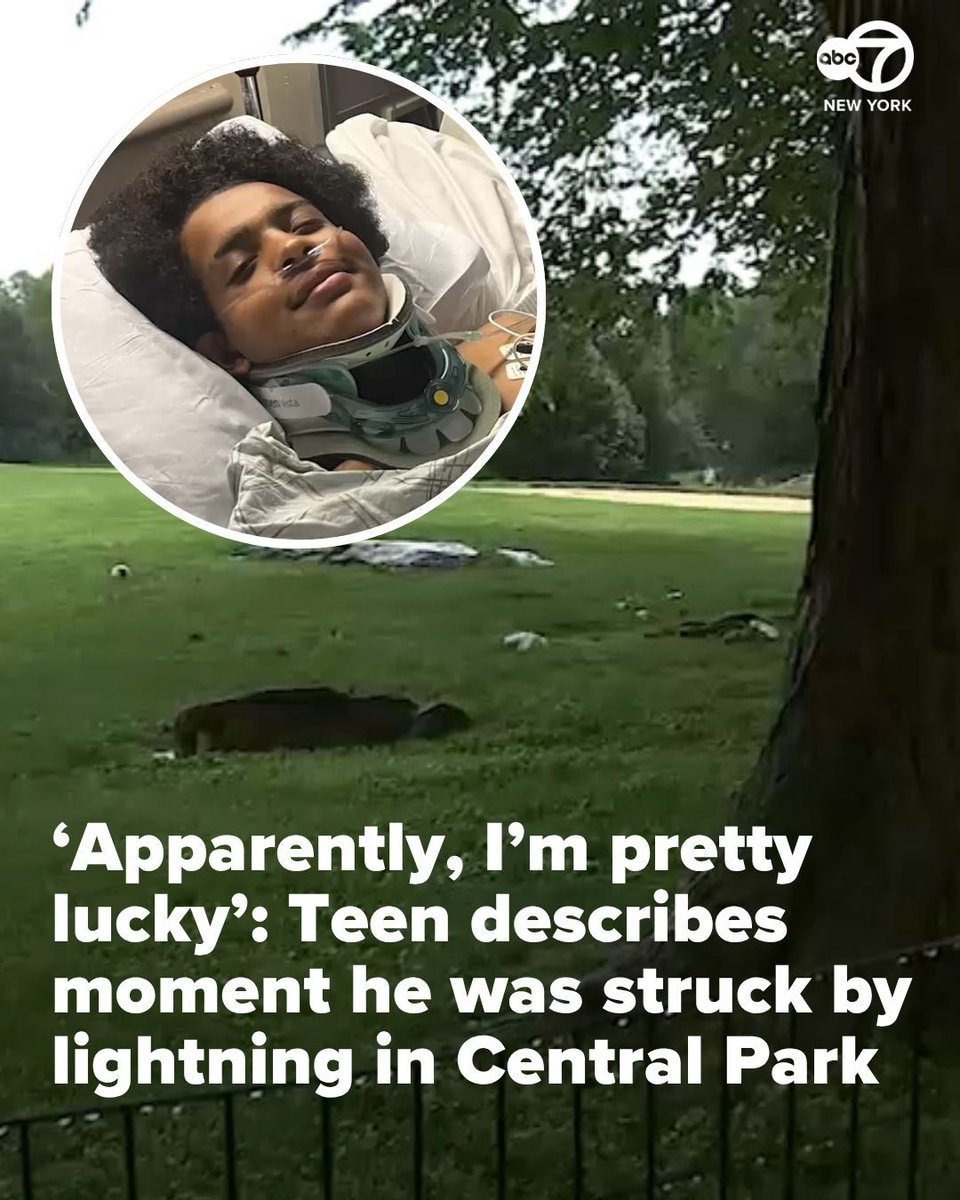 A 15-year-old boy who was struck by lightning in Central Park during a round of severe thunderstorms on Thursday is exclusively speaking to Eyewitness News about his condition. 7ny.tv/4lbgrX9