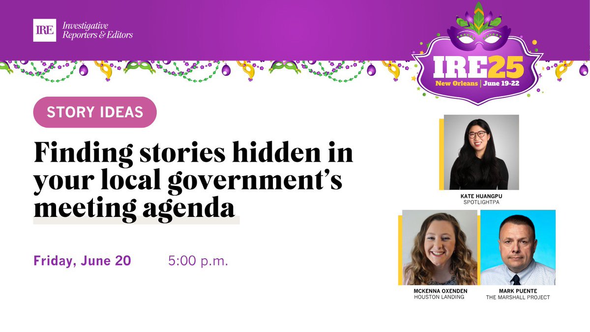 mack_oxenden's tweet image. Today is the day! If you’re at #IRE25, join me, @MarkPuente and @KateHuangpu13 at 5pm to talk all things local government! I guarantee you will walk away with story ideas you could start working on next week.