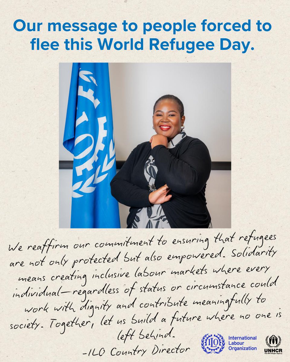 🌍 On this #WorldRefugeeDay, we stand in solidarity with refugees and reaffirm the right to decent work for all, regardless of status.

Through skills, jobs, and social protection, we build hope, dignity, and inclusion.

#ILO #RefugeeDay #DecentWork #SocialJustice #ILOProspects
