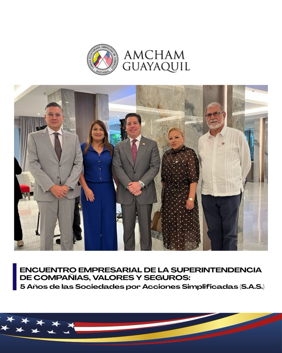 amchamgye's tweet image. 📊🇪🇨 AmCham Guayaquil participó en el Encuentro Empresarial organizado por la @SuperintEC Superintendencia de Compañías, Valores y Seguros, con motivo de los 5 años de las Sociedades por Acciones Simplificadas (S.A.S.), celebrado en la @uees_ec
@ChairAmchamGYE