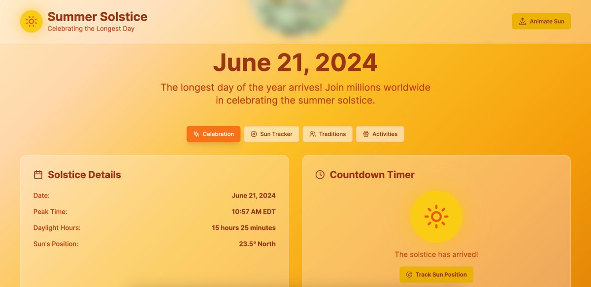 ☀️ The Summer Solstice is almost here. The longest day of the year is a reminder to pause, soak in the light, and realign with what brings you joy.

Here’s to bright days, bold ideas, and fresh energy.
🌻 Explore more: summersolstice2025.site

💻 Want to create your own website