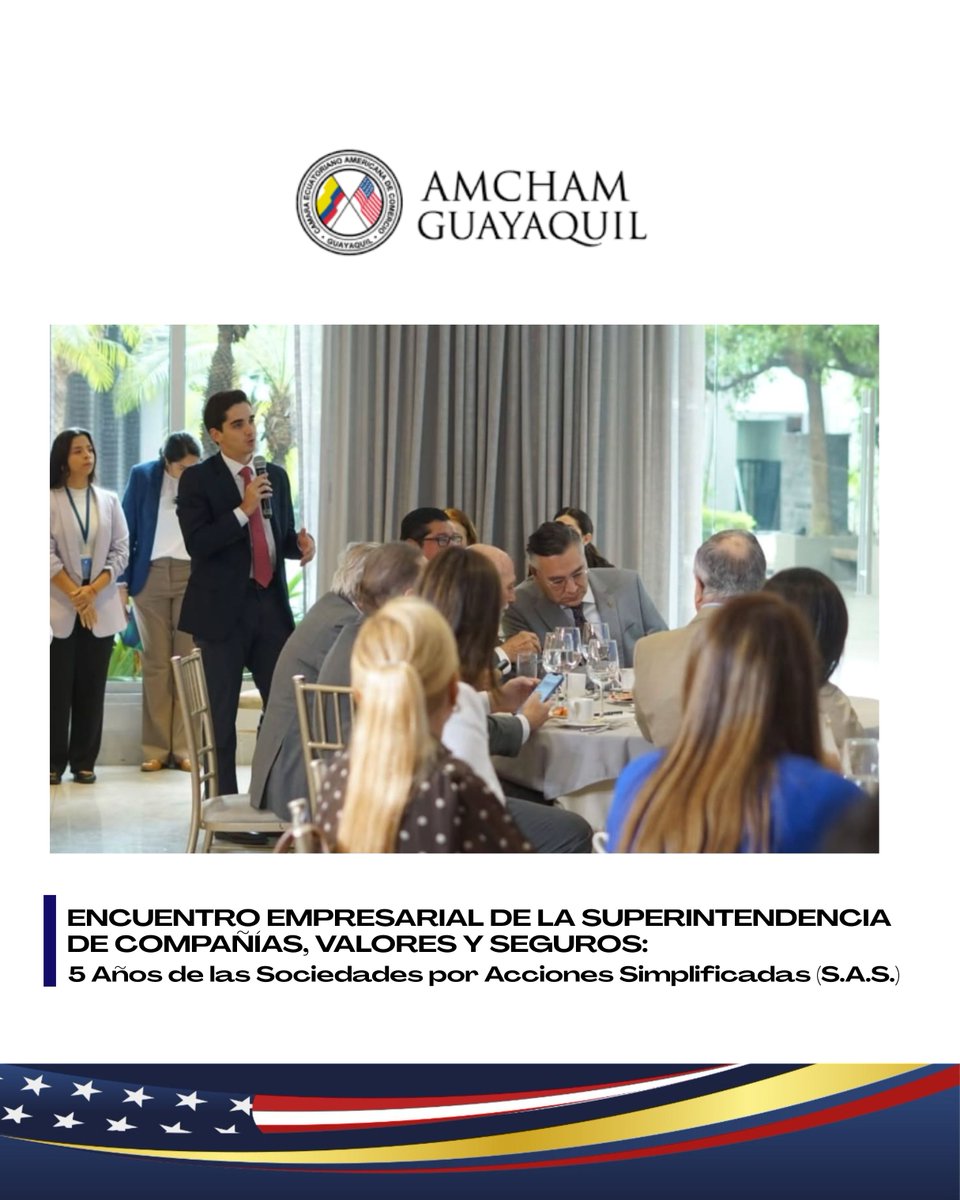 amchamgye's tweet image. 📊🇪🇨 AmCham Guayaquil participó en el Encuentro Empresarial organizado por la @SuperintEC Superintendencia de Compañías, Valores y Seguros, con motivo de los 5 años de las Sociedades por Acciones Simplificadas (S.A.S.), celebrado en la @uees_ec
@ChairAmchamGYE