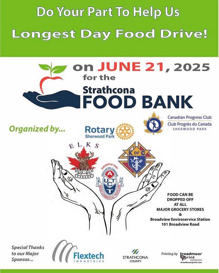 Strathcona Food Bank (@strathconafb) on Twitter photo Just 24 hours to go!!! 
Donations will be received by volunteers at all major grocery stores, H&W Produce and the Broadview Enviroservice Station.
Thank you to the organizing service clubs, the sponsors and volunteers.
Longest Day Food Drive is tomorrow!
#shpk 
#foodsecurity Just 24 hours to go!!! 
Donations will be received by volunteers at all major grocery stores, H&W Produce and the Broadview Enviroservice Station.
Thank you to the organizing service clubs, the sponsors and volunteers.
Longest Day Food Drive is tomorrow!
#shpk 
#foodsecurity