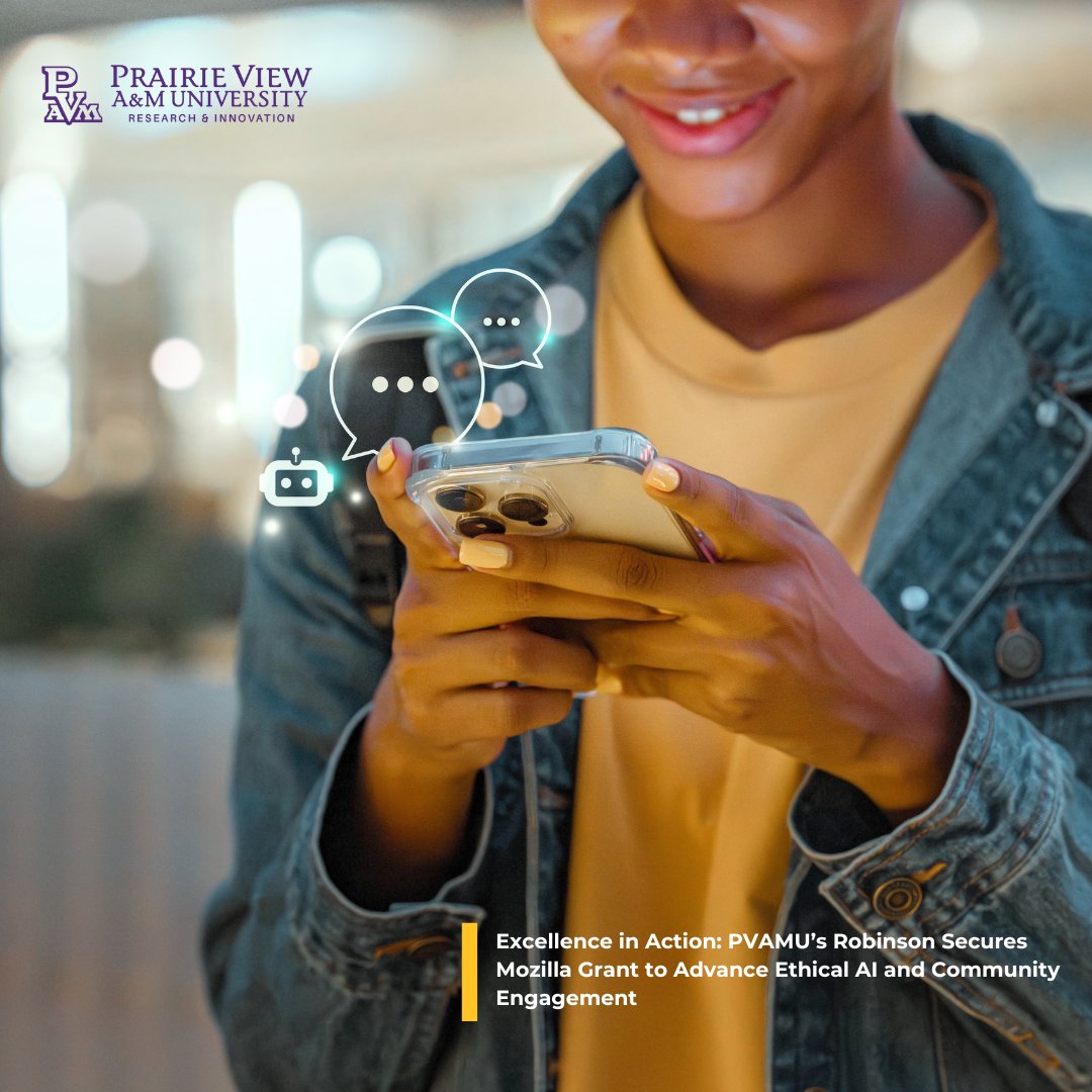 PVAMU’s  Dr. Marco Robinson secures a $50K Mozilla Foundation grant for rural‑community &amp; ethical‑tech research. 

Read more:
pvamu.edu/research/post/…

#PVAMU #PVAMUResearch #MozillaFoundation #R2
