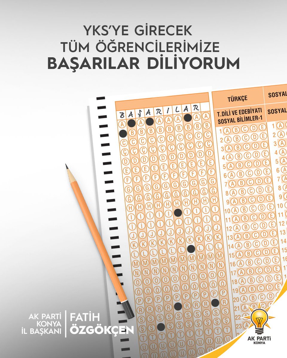 Sevgili genç kardeşlerim,

Hayallerinize giden yolda önemli bir adım olan Yükseköğretim Kurumları Sınavı’na sayılı saatler kaldı. Uzun bir emeğin, sabrın ve gayretin meyvesini toplama zamanı geldi. Her birinize gönülden başarılar diliyorum.

Rabbim gönlünüzden geçenle nasibinizi