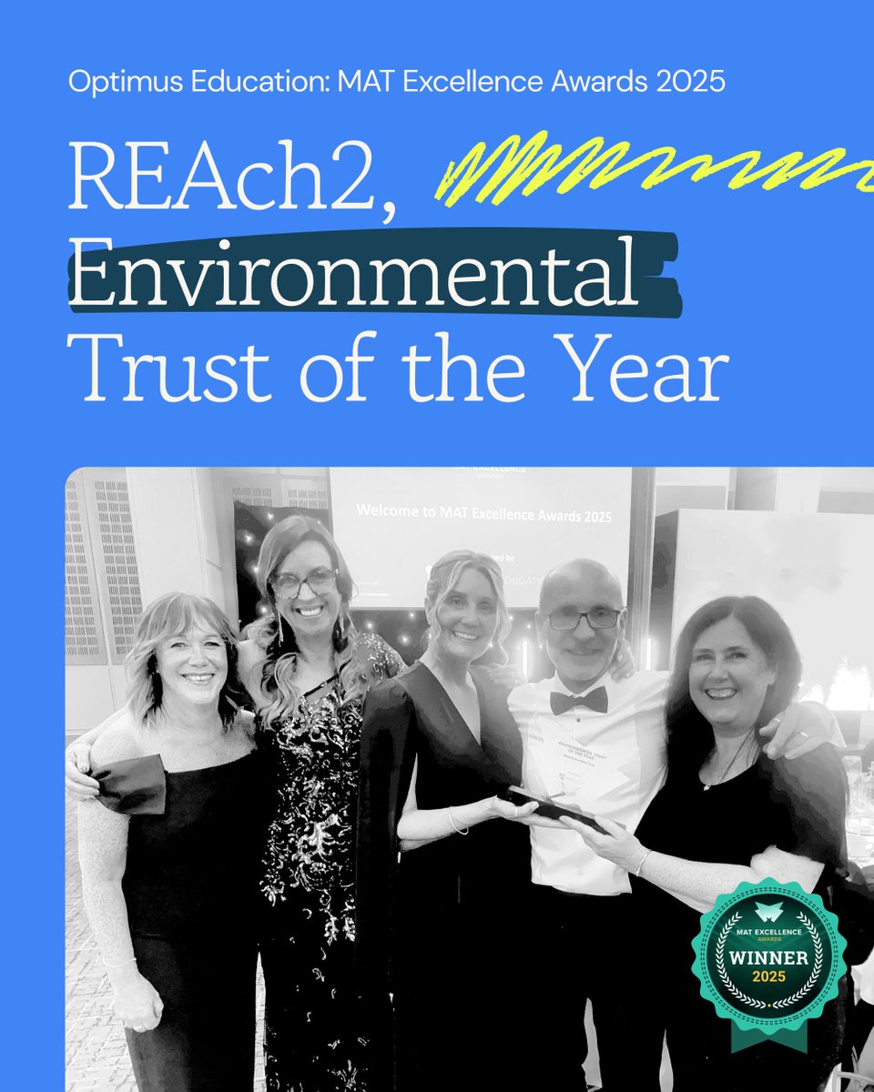 REAch2 Academy Trust (@reach2trust) on Twitter photo We're proud to announce that REAch2 has been named Environmental Trust of the Year at <a href="/OptimusEd/">Optimus Education</a>'s MAT Excellence Awards.
Pioneering climate education, cutting emissions by 23% and embedding sustainability into every school. 🏆 We're proud to announce that REAch2 has been named Environmental Trust of the Year at <a href="/OptimusEd/">Optimus Education</a>'s MAT Excellence Awards.
Pioneering climate education, cutting emissions by 23% and embedding sustainability into every school. 🏆