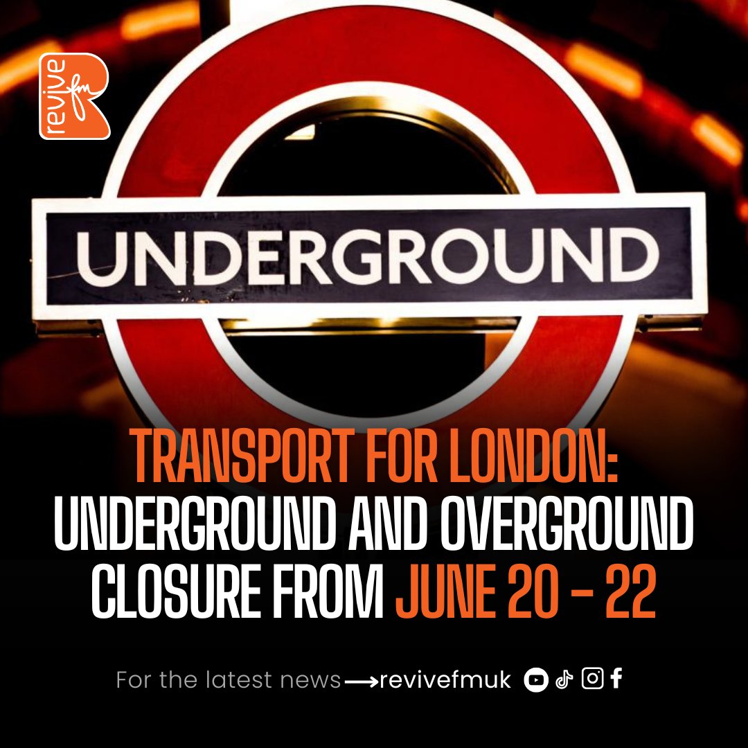 Some stations will be closed or partly closed for TfL to carry out essential work this weekend.
Use the TFL app or website for the complete breakdown of the planned closure.

#revivefmuk #tfl #underground #overground #trainmaintenance #londonnews