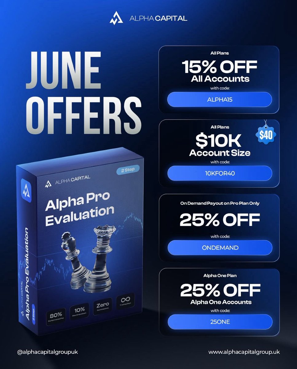 💙 $30,000 Giveaway

- 3x $10k Accounts

To Enter:
- Follow <a href="/AlphaCapitalUK/">Alpha Capital Group</a> + <a href="/Ev_Trades/">Ev</a>
- Like &amp; Retweet
- Tag 4 Friends

Winners will be announced in 72 hours ⏳