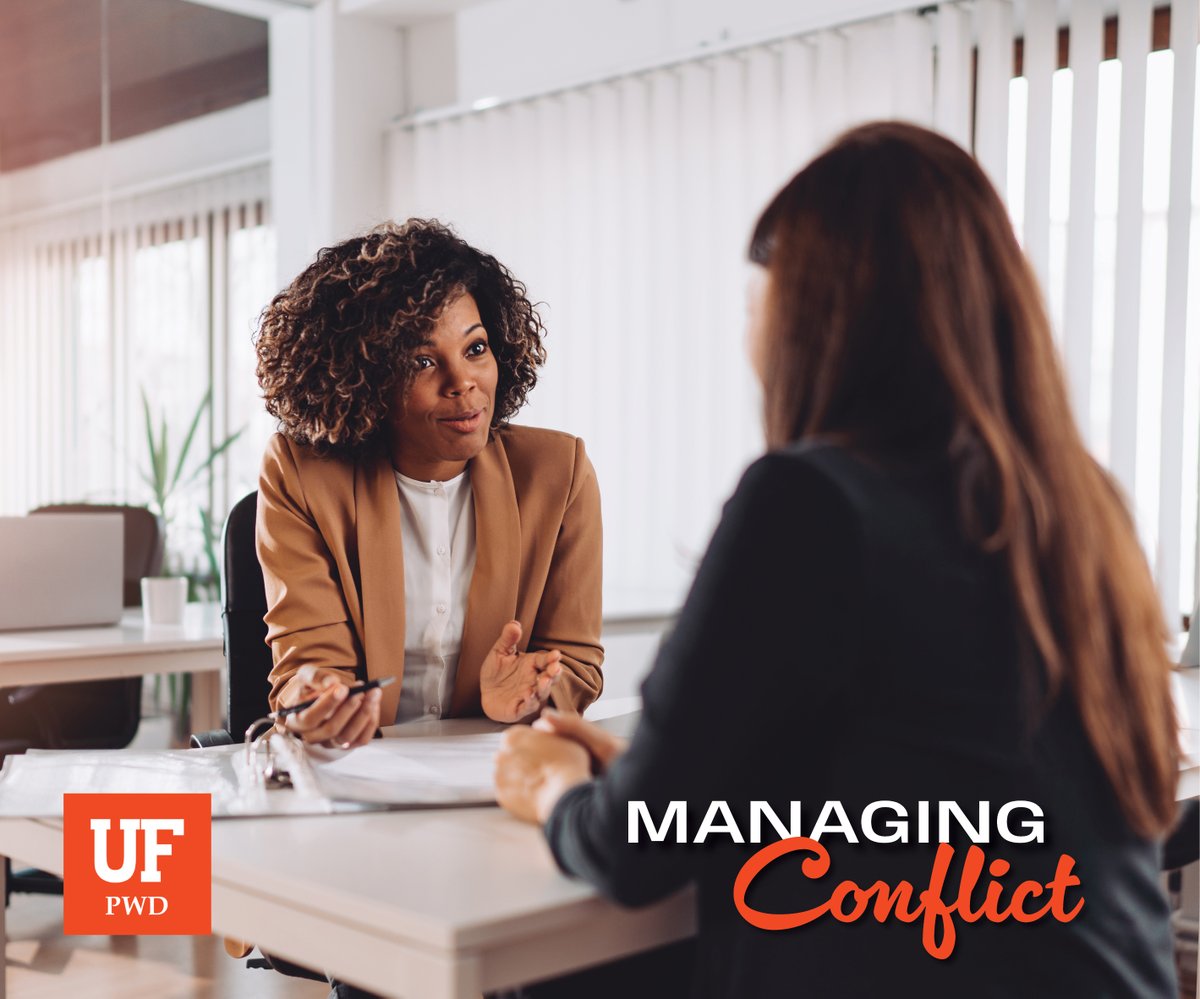 AccessUF's tweet image. Master the art of navigating tough conversations with confidence. Join our Managing Conflict Course to build essential skills for resolving disputes, improving communication, and strengthening team dynamics.
Register today! go.ufl.edu/rtbkm0w