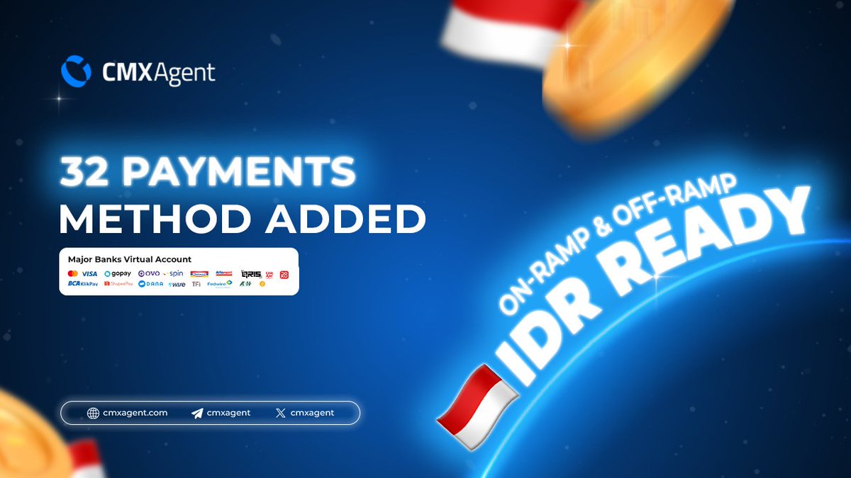 IDR ON-RAMP &amp; OFF-RAMP IS LIVE 

We’re now fully integrated with Indonesian Rupiah (𝙄𝘿𝙍) - fiat crypto just got easier 

Swap 
𝙐𝙎𝘿𝙏 𝙩𝙤 𝙄𝘿𝙍
𝙄𝘿𝙍 𝙩𝙤 𝙐𝙎𝙏

New Update: Support for 𝟯𝟮+ 𝗻𝗲𝘄 𝗽𝗮𝘆𝗺𝗲𝗻𝘁 𝗺𝗲𝘁𝗵𝗼𝗱𝘀 (including top banks &amp; e-wallets)

No more