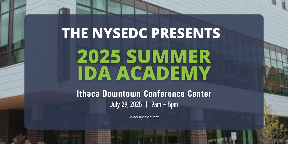 📣 Join the NYSEDC for our 2025 Summer IDA Academy!

This training program, on July 29th at the Ithaca Downtown Conference Center, equips IDA staff, executives, and board members with the tools to operate an IDA effectively. Learn more and register here: nysedc.org/2025_summer_id…