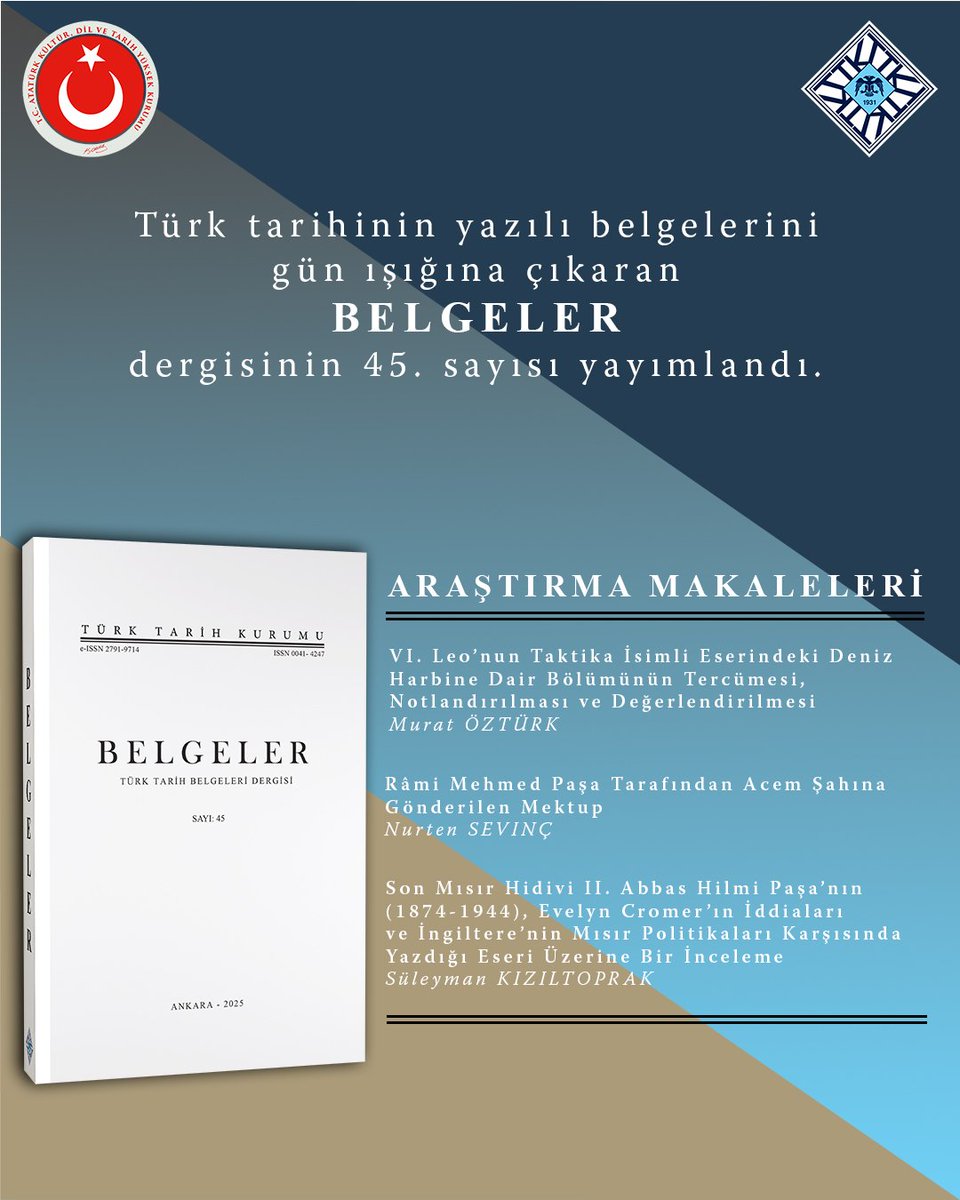 Türk tarihinin yazılı belgelerini gün ışığına çıkaran Belgeler dergisinin 45. sayısı yayımlandı. 
Son sayısı da dâhil olmak üzere Belgeler dergisinin tüm sayılarına erişmek için: belgeler.gov.tr
#TTKyayınları
#Belgeler