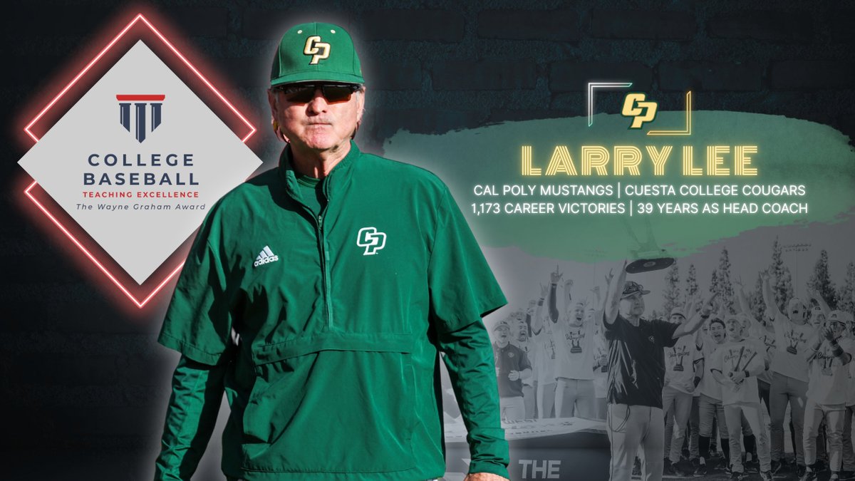 CollegeBaseballHoF (@collegediamonds) on Twitter photo A career defined not by just wins, but by lifelong impact.
<a href="/CalPolyBSB/">Cal Poly Baseball</a>'s Larry Lee has been named the first-ever Wayne Graham Award winner for Teaching Excellence - honoring nearly 40 years of shaping men, molding futures, and elevating the game.
📰: bit.ly/463opgI A career defined not by just wins, but by lifelong impact.
<a href="/CalPolyBSB/">Cal Poly Baseball</a>'s Larry Lee has been named the first-ever Wayne Graham Award winner for Teaching Excellence - honoring nearly 40 years of shaping men, molding futures, and elevating the game.
📰: bit.ly/463opgI