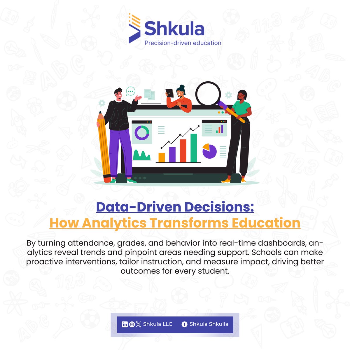 ShkulaLLC's tweet photo. Data is the new chalk!
With Shkula, schools turn real-time insights into better decisions for every student.

 #EdTech #DataDriven #EducationAnalytics #Shkula https://t.co/Q4bLKtsLgL