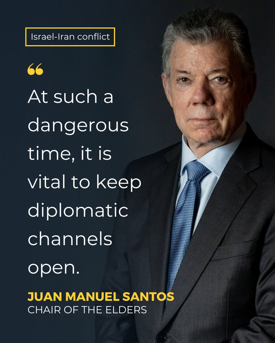 The Elders (@theelders) on Twitter photo Chair of The Elders <a href="/JuanManSantos/">Juan Manuel Santos</a> urges all parties at today’s Geneva meeting to keep diplomatic channels open and act with responsibility and restraint in pursuit of peace:
"The Elders welcome today’s meeting in Geneva between Iran, the UK, France, Germany and the EU.
At Chair of The Elders <a href="/JuanManSantos/">Juan Manuel Santos</a> urges all parties at today’s Geneva meeting to keep diplomatic channels open and act with responsibility and restraint in pursuit of peace:
"The Elders welcome today’s meeting in Geneva between Iran, the UK, France, Germany and the EU.
At