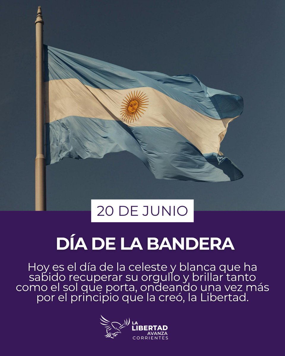 LLACorrientes's tweet image. Gloria a nuestra bandera.
Creada por aquellos que han combatido por el sueño de ser libres y determinar su propio destino como nación, hoy vuelve a ondear en los vientos del mundo siendo un símbolo de libertad para todo aquel que tenga la suerte de verla en lo alto de un mástil.