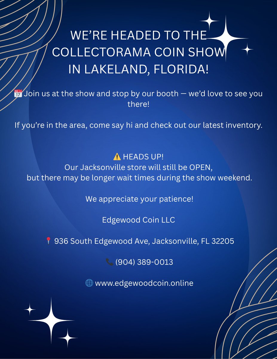 EdgewoodCoin's tweet image. June 25th-June 28th stop on by and see us!
