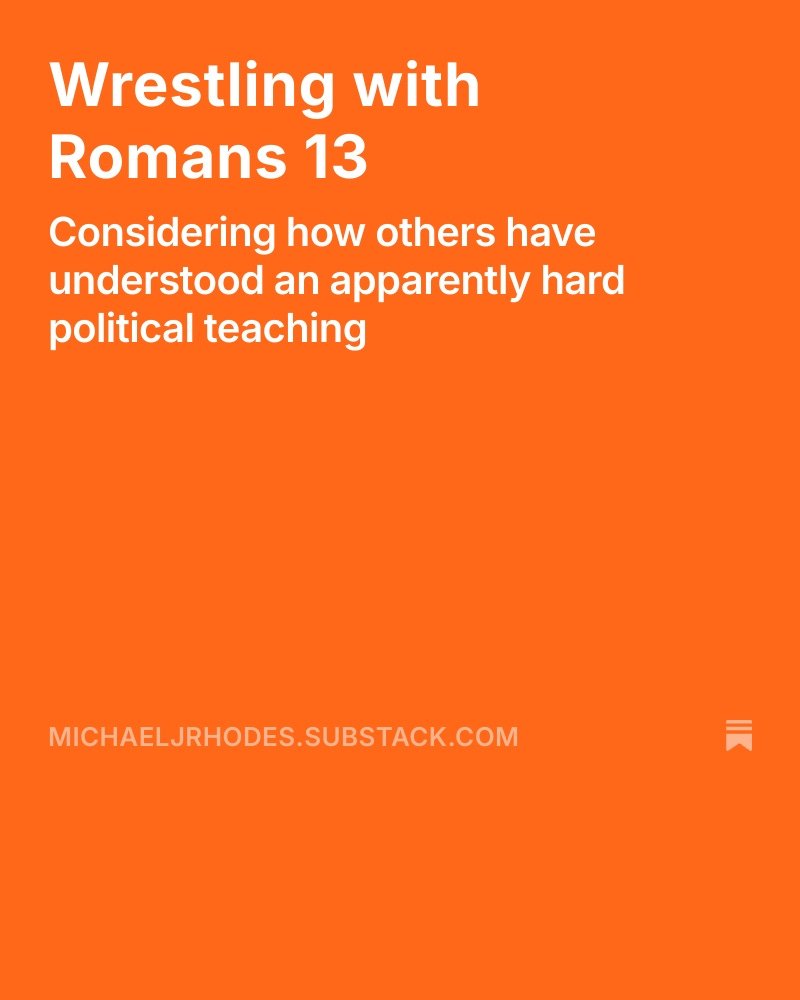 A few reflections on how others have wrestled with Rom 13:1-7's apparently hard political teaching, based on my new article "Reading Paul's Politics Wisely" in Studies in Christian Ethics
open.substack.com/pub/michaeljrh…
