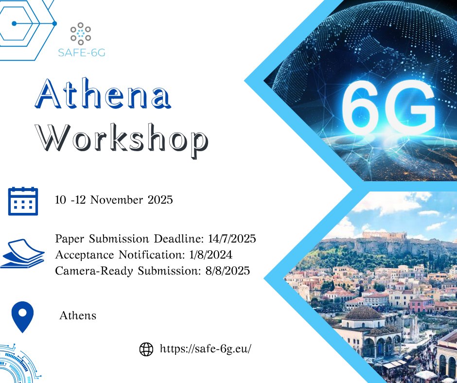 SNS (@6g_sns) on Twitter photo 📢 <a href="/SAFE6G/">SAFE-6G project</a> co-organises #ATHENA2025 at #IEEE NFV/SDN 2025!
📅 10–12 Nov 2025
📍 Athens, Greece
Explore AI-native #6G, #GlobalConnectivity & advanced testbeds.
🔗 Explore the project: safe-6g.eu
#6G #AI #FutureNetworks #Research 📢 <a href="/SAFE6G/">SAFE-6G project</a> co-organises #ATHENA2025 at #IEEE NFV/SDN 2025!
📅 10–12 Nov 2025
📍 Athens, Greece
Explore AI-native #6G, #GlobalConnectivity & advanced testbeds.
🔗 Explore the project: safe-6g.eu
#6G #AI #FutureNetworks #Research