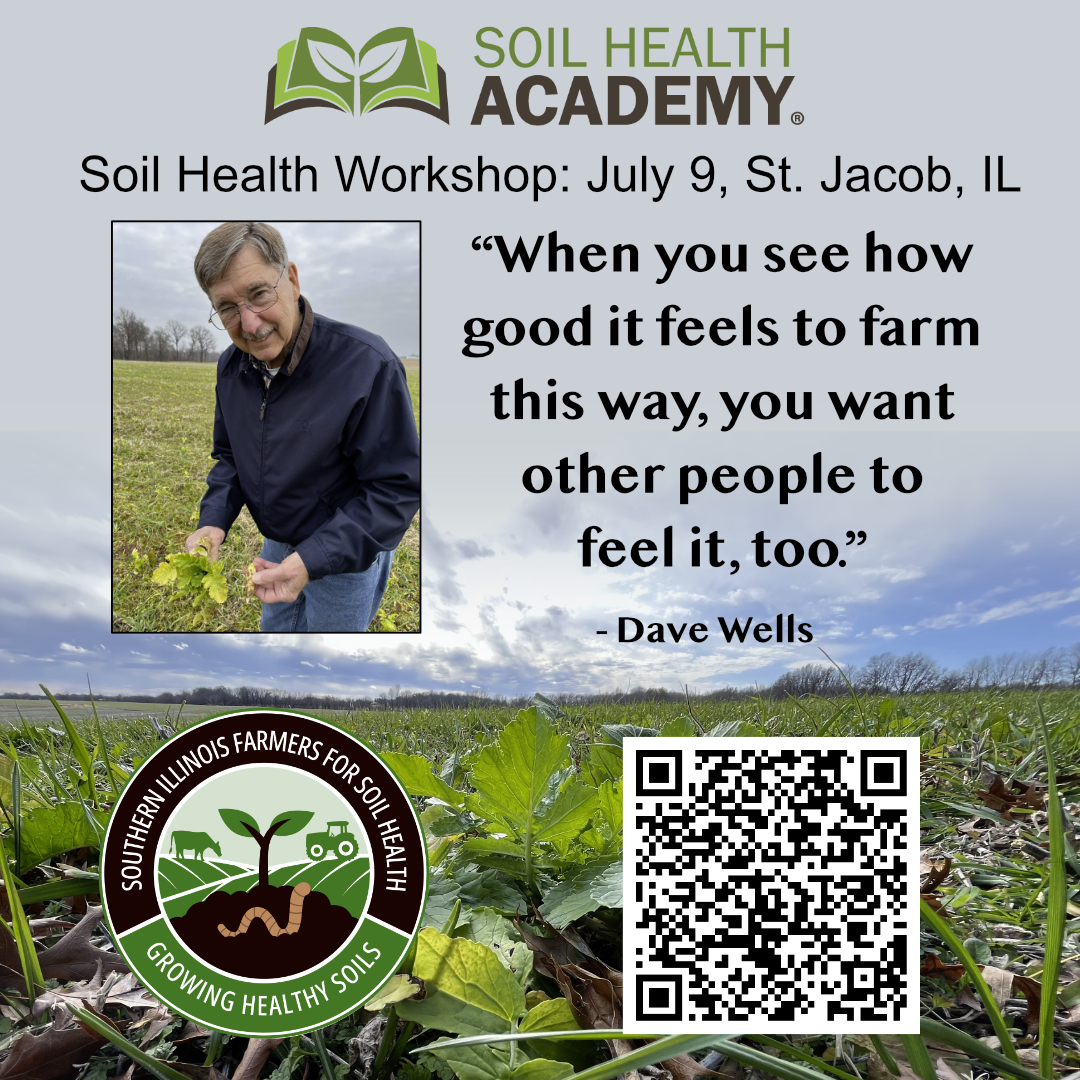 Join the SoIL Farmers for Soil Health and the Soil Health Academy for a hands-on regenerative agriculture workshop July 9, St. Jacob, IL. Click below to register (cost $150). 

hubs.li/Q03s_z8H0
