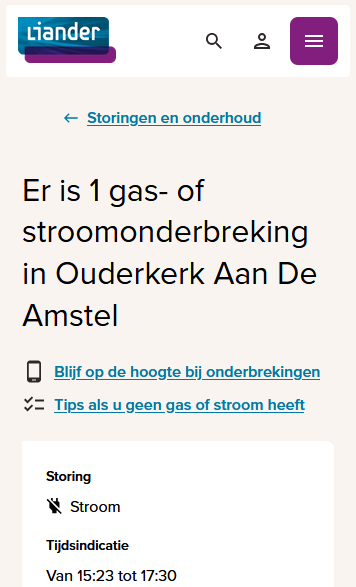 JammfmStudio's tweet photo. Een deel van Ouderkerk aan de Amstel zit vanmiddag zonder stroom. Liander verwacht dat de storing om 17:30 is opgelost https://t.co/7oKHYVcn9C
