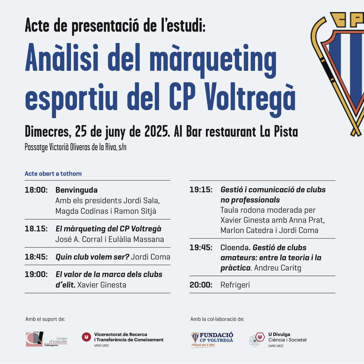 📊 Presentem l’estudi sobre el màrqueting digital del @CPVoltrega!

🔗linkedin.com/posts/eul%C3%A…

#EsportLocal #MàrquetingEsportiu #ClubPatíVoltregà #RecercaUVic