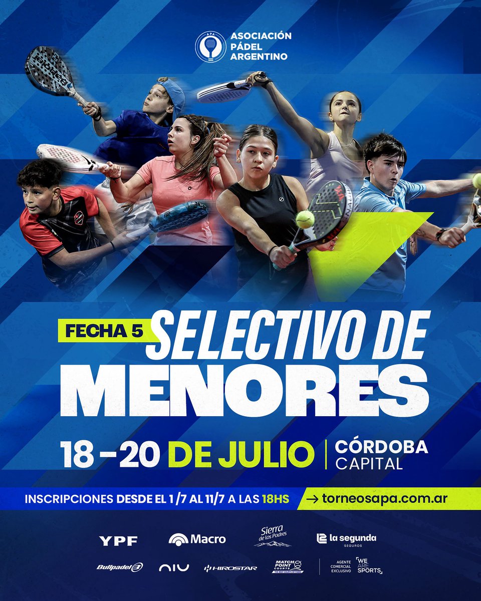 ¡Se viene la 5° fecha del Selectivo de Menores!

📍 Córdoba
🗓️ Del 18 al 20 de julio
📝 Inscripciones abiertas del 1 al 11 de julio en torneosapa.com.ar

#ElSemillero sigue creciendo 💪 ¡Nos vemos en la pista!

#APA