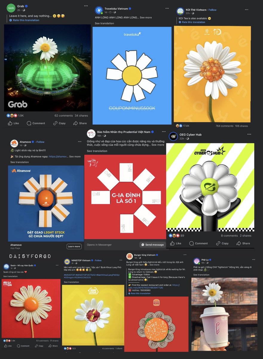 thereauz's tweet image. It’s still insane to me how over 180 vietnamese brands from logistics, insurance, travel companies and fast food chains all redesigned their logos to celebrate the news of gdragon coming to Vietnam… that’s father fr