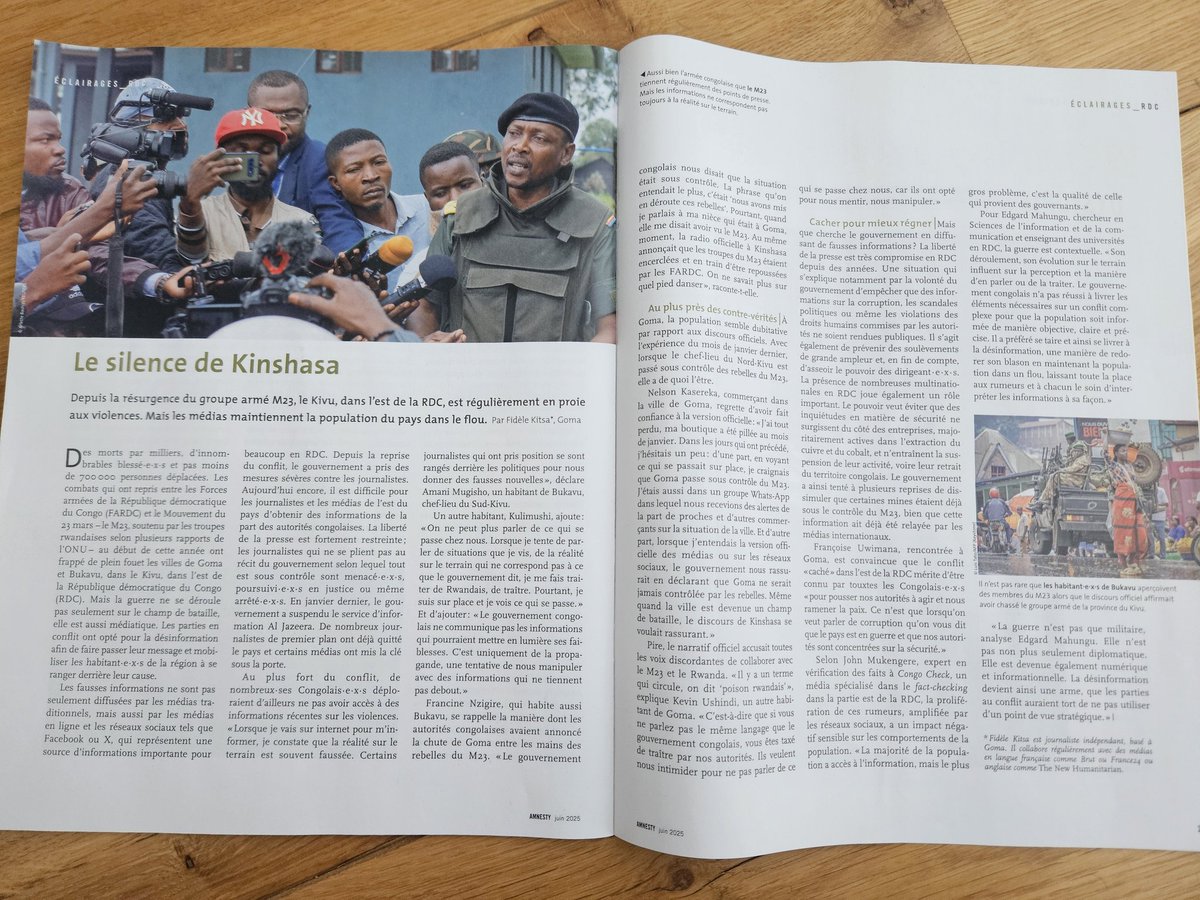 Laetitia (@coluccilaetitia) on Twitter photo Excellent article de <a href="/fidele_kitsa/">Fidèle Kitsa T.</a> dans le Magazine d'<a href="/Amnesty_Suisse/">Amnesty Suisse</a> sur la désinformation et la liberté de la presse en RDC. La désinformation est un réel fléau à combattre, surtout dans de telles situations. Excellent article de <a href="/fidele_kitsa/">Fidèle Kitsa T.</a> dans le Magazine d'<a href="/Amnesty_Suisse/">Amnesty Suisse</a> sur la désinformation et la liberté de la presse en RDC. La désinformation est un réel fléau à combattre, surtout dans de telles situations.