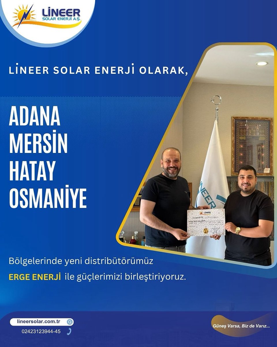 Yenilenebilir enerjide bir adım daha! ☀️⚡
Adana, Mersin, Hatay ve Osmaniye bölgeleri için ERGE ENERJİ ile distribütörlük anlaşmamızı imzaladık.
Geleceği birlikte inşa ediyoruz. 🌱

#LineerSolar #ErgeEnerji #GüneşEnerjisi #TemizEnerji #YenilenebilirEnerji