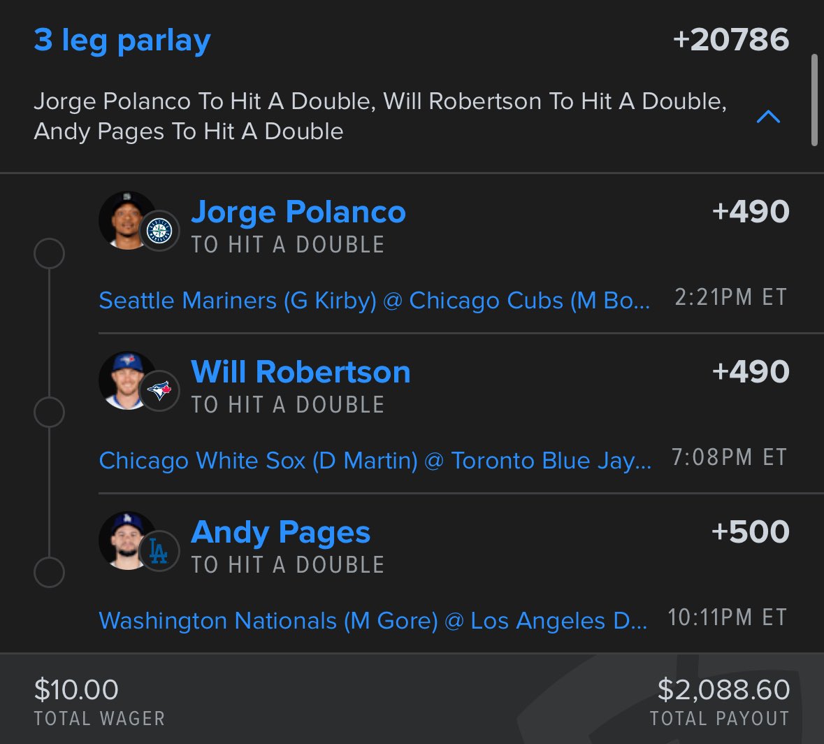 Fanduel MLB Doubles ⚾️✌️

RRx2 0.14 
Straights 0.27