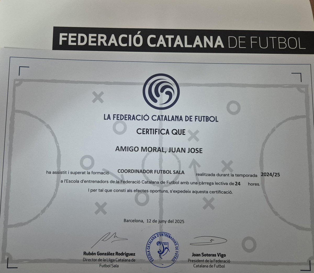 Sumamos otra Titulación más, ya podemos ejercer como Coordinador de Futsal <a href="/FCF_CAT/">Federació Catalana de Futbol</a> <a href="/EntrenadorRFEF/">Comité de Entrenadores RFEF</a> #EscolaEntrenadors #Formacio #coordinadorfutsal