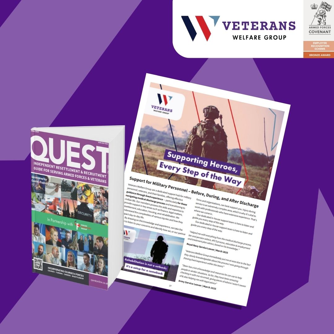 A big thank you to Quest Magazine and Forces Transition Group Ltd for allowing us to feature in the June edition.

If you missed it, be sure to check out page 27 — especially if you're leaving the service with a medical condition that could impact your future employment.