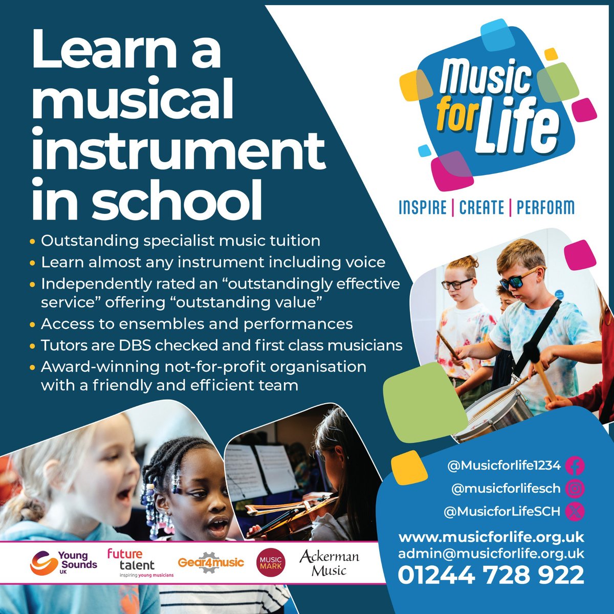 We are excited to announce that bookings for music lessons to start in September are open now! It's a great way to start the new school year! Find out more and book online here: musicforlife.org.uk/apply-now