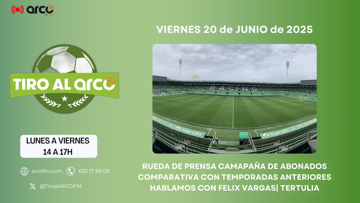 Tiro al ARCO (@tiroalarcofm) on Twitter photo Primera parte de hoy ya disponible:
👉🏽Rueda de prensa campaña abonados 25-26 <a href="/realracingclub/">Real Racing Club</a>
👉🏽Comparativa con temporadas anteriores
👉🏽Hablamos con <a href="/FelixVargasCOPE/">Félix Vargas</a> (<a href="/COPE/">COPE</a> Miranda) sobre la final del playoff y Chema Aragón
🎙️ ivoox.com/tiro-al-arco-r…
📽️ youtube.com/live/pwe9pvMXY… Primera parte de hoy ya disponible:
👉🏽Rueda de prensa campaña abonados 25-26 <a href="/realracingclub/">Real Racing Club</a>
👉🏽Comparativa con temporadas anteriores
👉🏽Hablamos con <a href="/FelixVargasCOPE/">Félix Vargas</a> (<a href="/COPE/">COPE</a> Miranda) sobre la final del playoff y Chema Aragón
🎙️ ivoox.com/tiro-al-arco-r…
📽️ youtube.com/live/pwe9pvMXY…