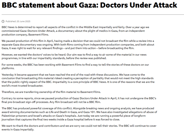 4mediastandards's tweet image. The @BBC has had to pull yet another Gaza documentary for failing to meet their editorial standards.
When will those responsible finally be held accountable?