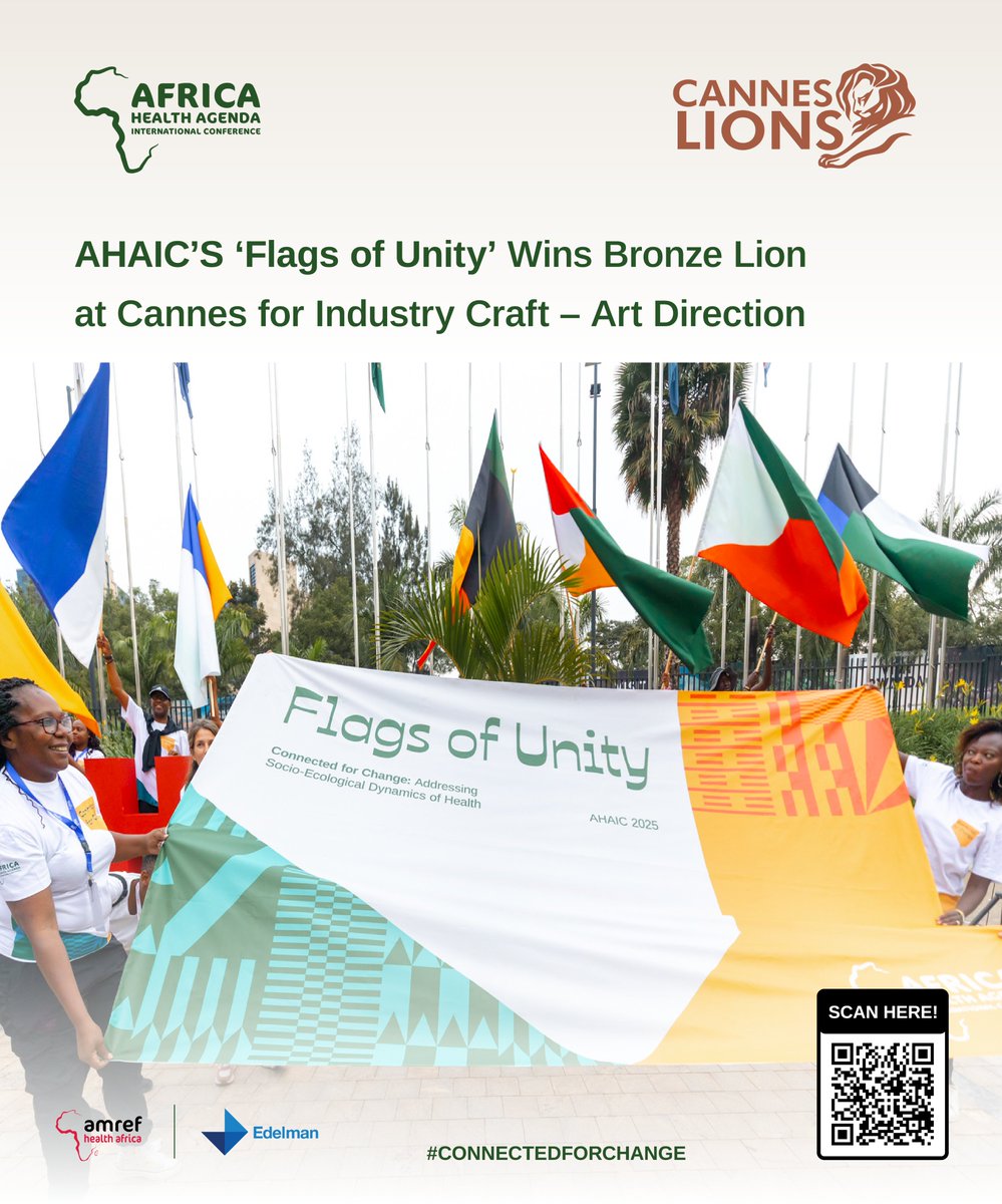 🏆 Africa wins big at #CannesLions2025!

Amref’s "Flags of Unity" concept, created with <a href="/EdelmanPR/">Edelman</a> for <a href="/AHAIC_Amref/">AHAIC Official</a>, has won a Bronze Lion at the 2025 Cannes Lions Festival—the world’s top stage for creative excellence! 

Our message? Infectious diseases know no borders—and