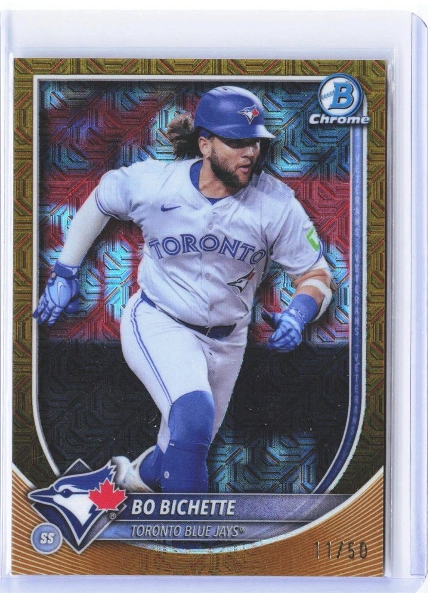 Another one! 2025 Bowman #92 Bo Bichette Chrome Mojo Gold Refractor #d 11/50, Jersey Numbered! <a href="/CardPurchaser/">Card Purchaser</a> <a href="/CardsCottage/">CottageCountryCards</a>