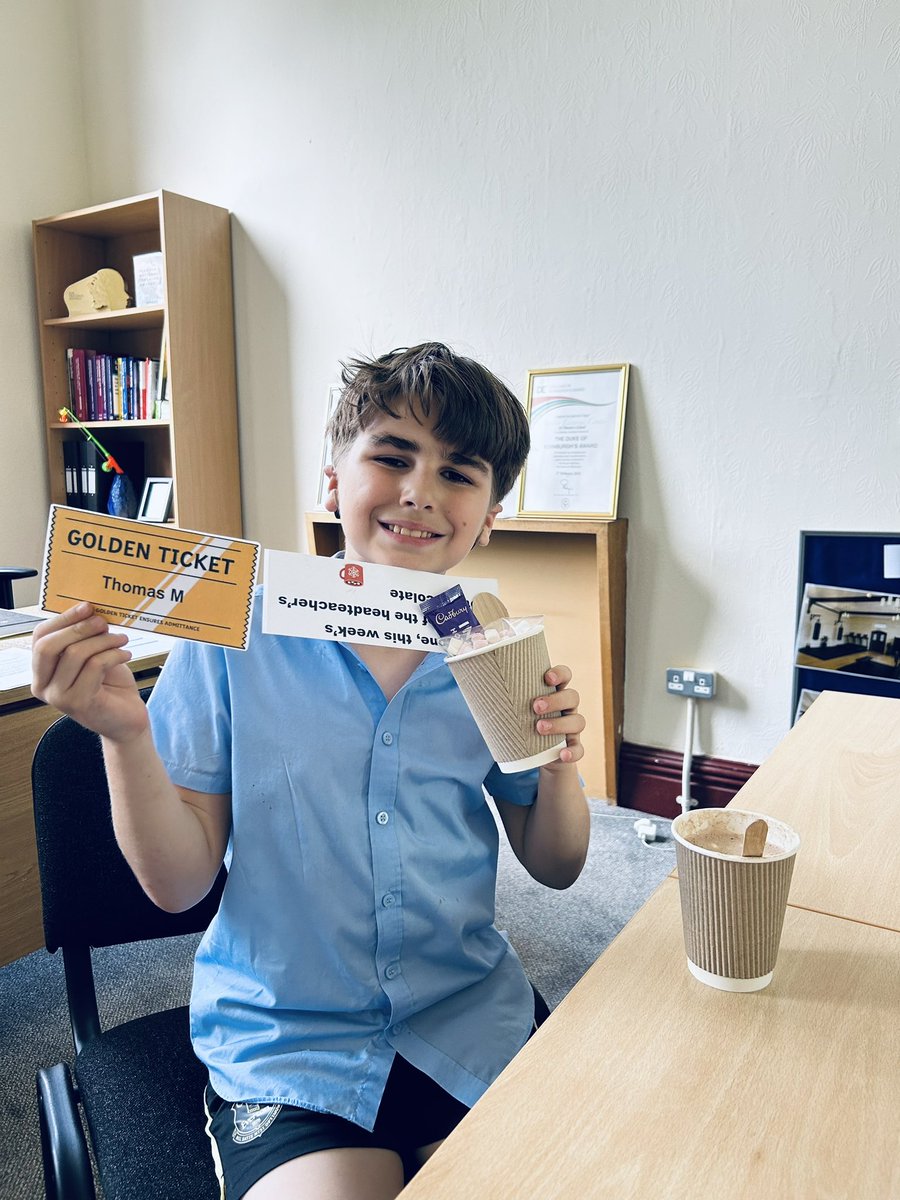 Congratulations to Thomas who is the Golden Ticket winner this week! Thomas has been working super-hard in class and helping P1 with sports and accessible games during break and lunch. Well done, Thomas. ☕️