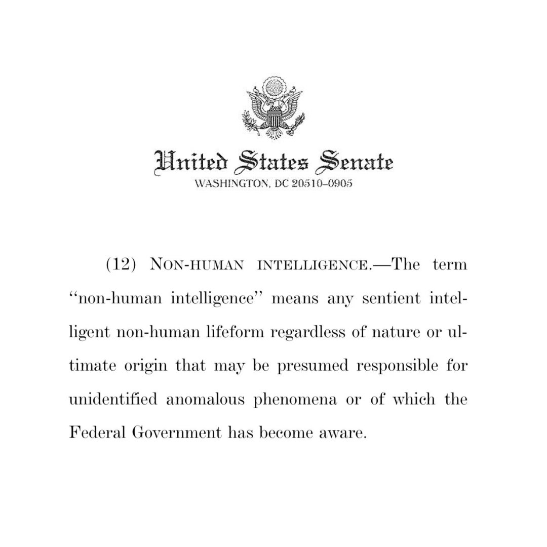 Sen. Mike Rounds (R-SD) confirmed that the term "non-human intelligence" in the UAP Disclosure Act does not mean artificial intelligence. This clarification indicates that the statutory language is intended to address biologically non-human intelligence.

askapoluaps.com/p/i-dont-know-…