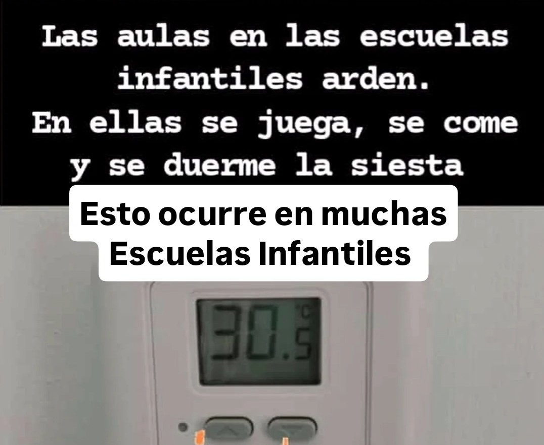 🧵 Las escuelas infantiles en la C.Madrid  no están preparadas para las altas temperaturas, estamos hablando de bebés de 0-3 años en aulas que se encuentran mínimo a 30° como podéis ver en la imagen ⬇️