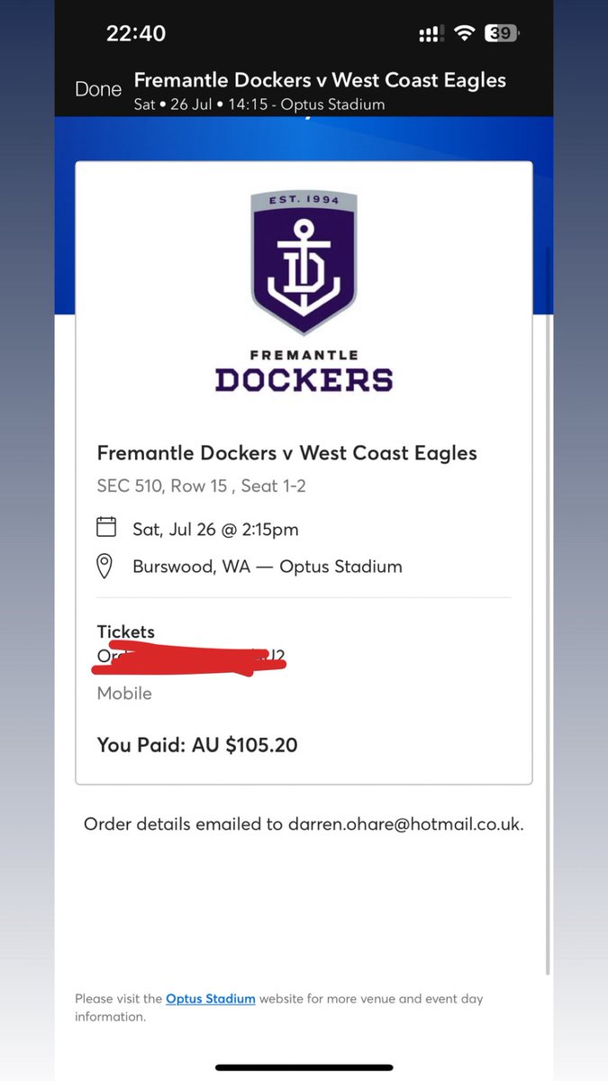 Ticketmaster just took a pounding.

Lions tickets for next Saturday booked (along with Australia v NZ Beldisloe cup tickets for October).

And I’ll be popping my old AFL cherry at the WA derby next month.