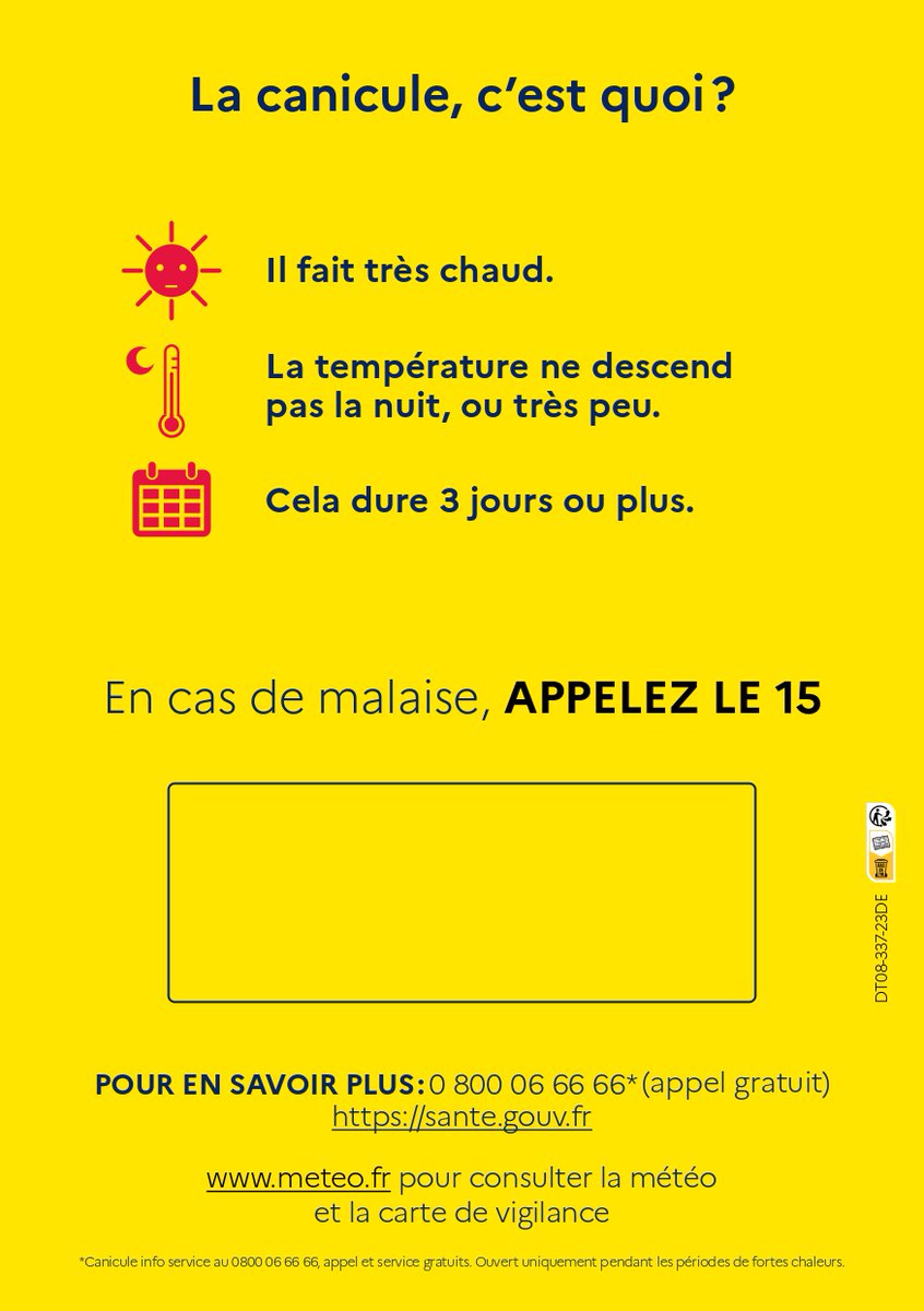 #EtéSansSouci | ☀️Une vague de chaleur est prévue ces prochains jours.

🌡️Nous vous rappelons les bons gestes à adopter et à transmettre autour de vous !

➕d'infos : tinyurl.com/268cnb2p