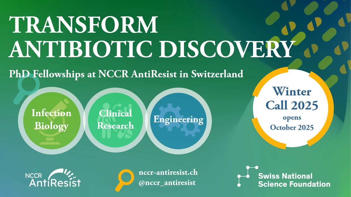 NCCR AntiResist (@nccr_antiresist) on Twitter photo 📢 We are delighted to announce that the next AntiResist PhD Fellowship call opens this October.
🧪 Research network across three disciplines
🪙 Fully funded for up to 4 years 
💊 Tackle antimicrobial resistance
👯 Swiss-wide network
👀 Watch this space! 📢 We are delighted to announce that the next AntiResist PhD Fellowship call opens this October.
🧪 Research network across three disciplines
🪙 Fully funded for up to 4 years 
💊 Tackle antimicrobial resistance
👯 Swiss-wide network
👀 Watch this space!