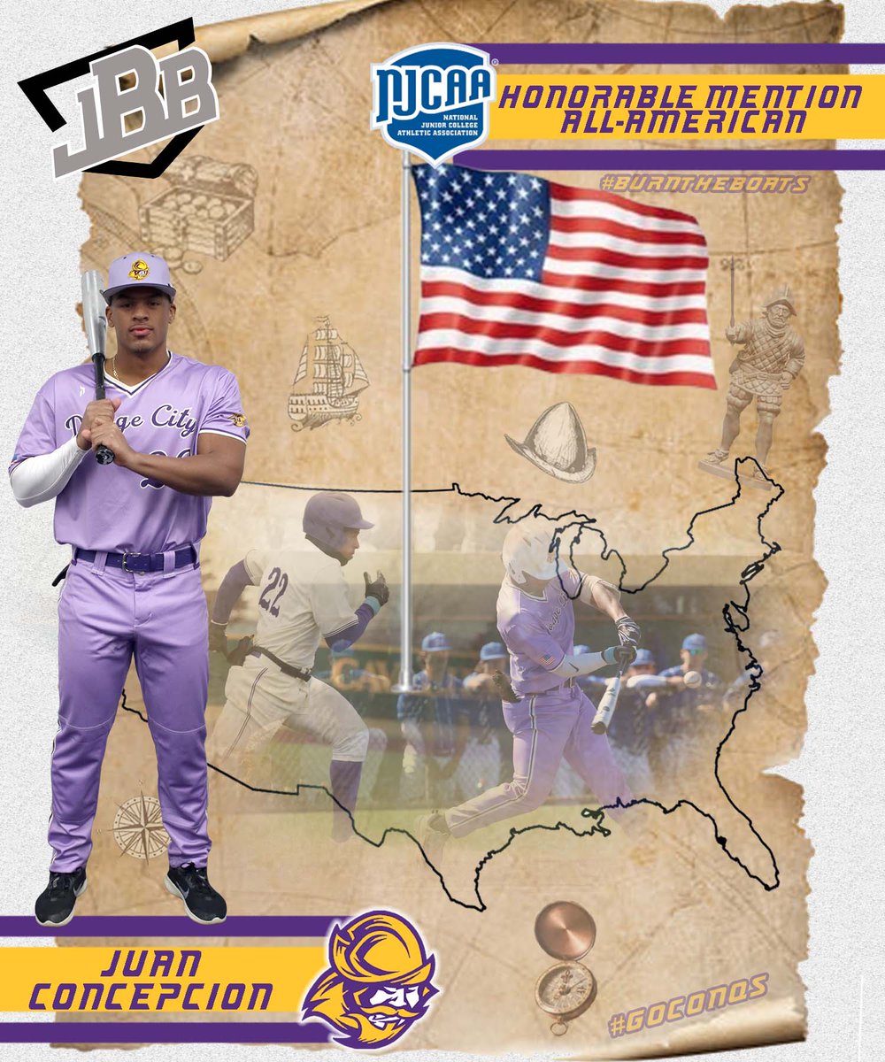 ⚾️Baseball | #GoConqs

Congrats to Juan Concepcion of <a href="/GoConqsBB/">Dodge City CC Baseball</a> on being selected to <a href="/_TheJBB/">The JBB</a> NJCAA DI All-American team #BurnTheBoats

🏆Honorable Mention All-American (OF)
🏡Miami, FL
⚾️Season stats: .392 AVG, 69 hits, 70 RBI, 29 BB, 64 RS, 11 SB, 9 2B, 5 3B, &amp; 14 HR
⚾️Top 10