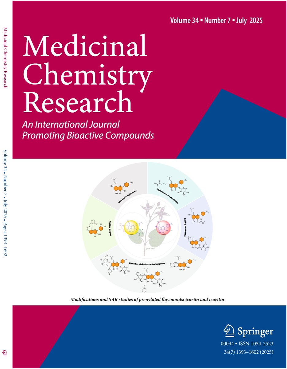 Access our July Issue of Med Chem Res 2025 here: link.springer.com/journal/44/vol…
#medicinalchemistry #naturalproducts #drugdiscovery #chemistry #MedChemRes #MedChemResearch #DMPK #rutgersmedchem