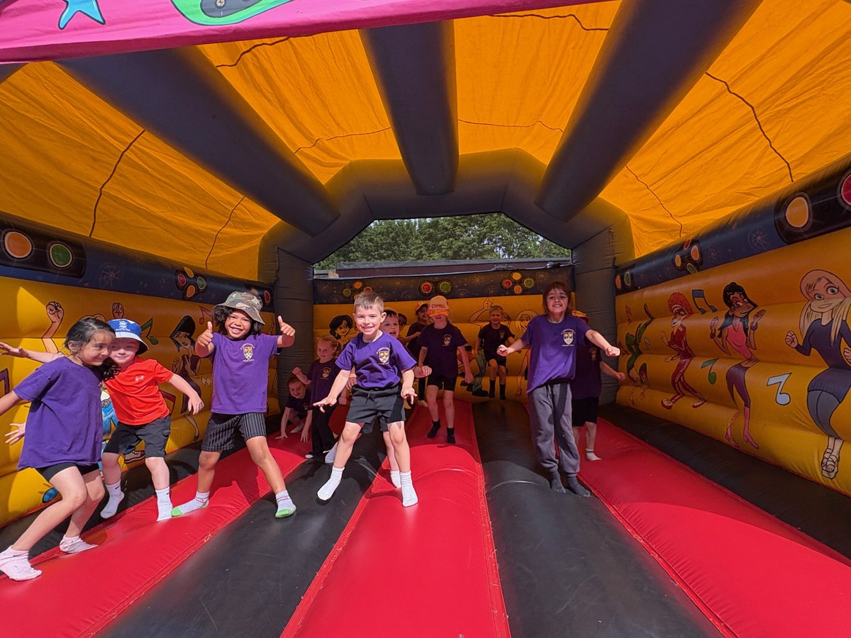 StAlbans_Sch's tweet photo. Reception started their celebrations for St Alban's Feast day outside on the bouncy castle! #Reception #MrsP https://t.co/boiT2u47xF