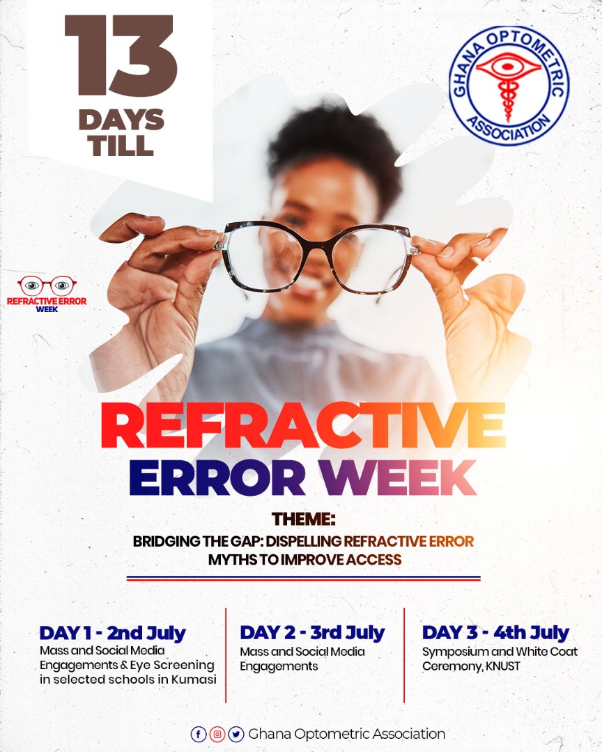 GOAssoc's tweet image. 🗓️ Just 13 days away!

Refractive Error Week 2025 is coming! 👁️👓

Let’s shine a light on refractive errors and expand access to eye care in Ghana.

#RefractiveErrorWeek