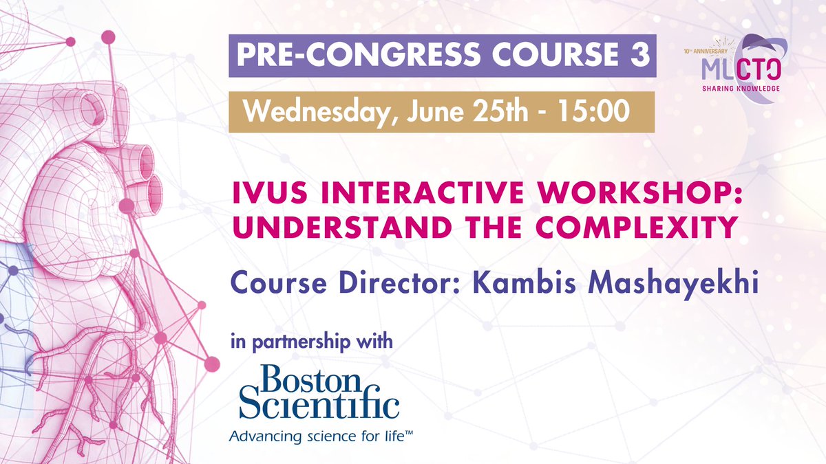 📌 Focus on Pre-Congress Course 3: IVUS Interactive Workshop : Understanding the Complexity

Join us on June 25 from 3 to 5 p.m. for an immersive workshop with: Elliot Smith (UK), Stéphane Carlier (Belgium), and our course director, Kambis Mashayekhi.

In partnership with Boston